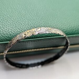 🌺 925 Silver Hawaiian Bangle Bracelet Plumeria Flower ✨